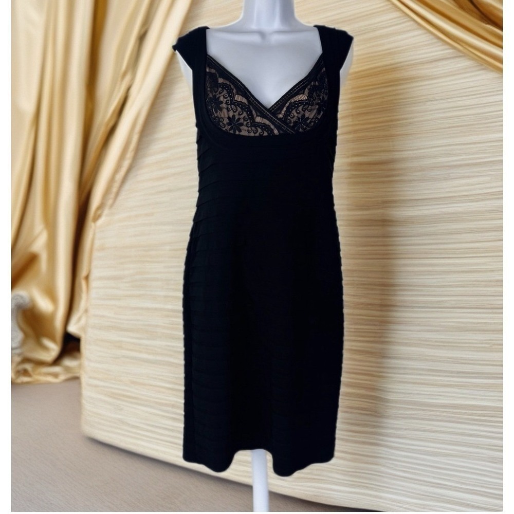 Adrianna‎ Papell Sheath Dress Women 8 Black Lace Bandage Cocktail